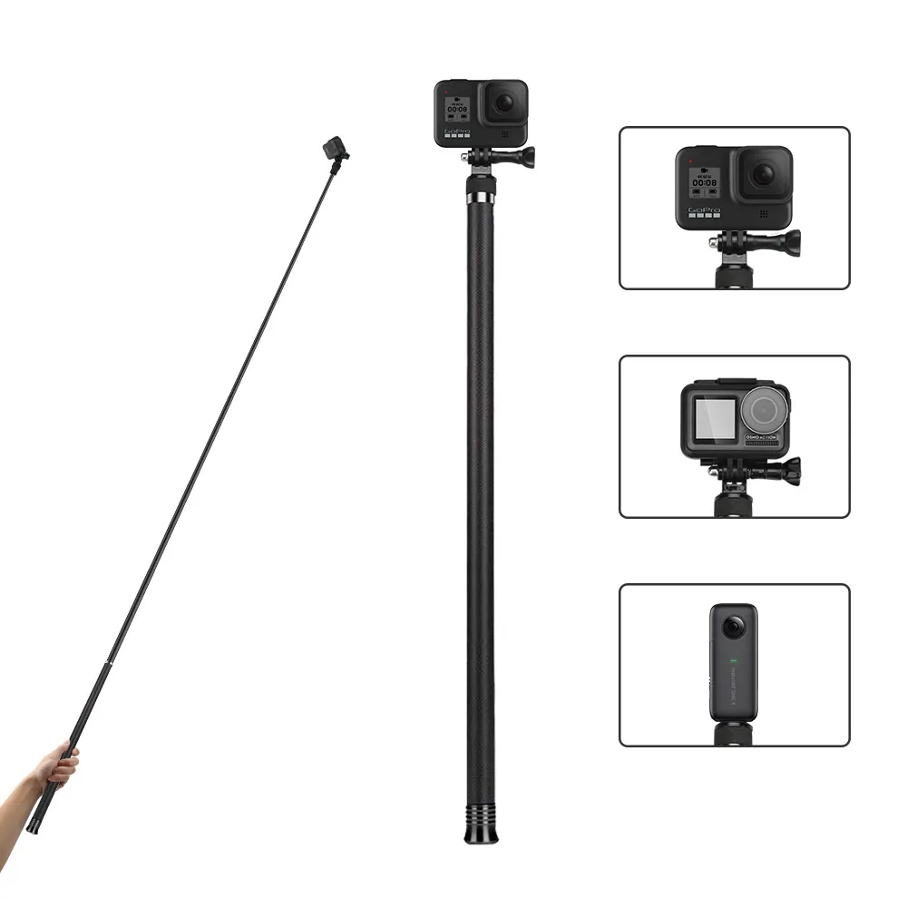 TELESIN 2.7M Carbon Fiber Ultra Long Selfie Stick for GoPro Hero 8 Black 7 6 5 4 Insta360 ONE X DJI OSMO Action camera Monopod