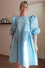 Mini Dress Lantern Short-Sleeve OOTN A-Line Pink Elegant Green Cotton Casual Women Ladies