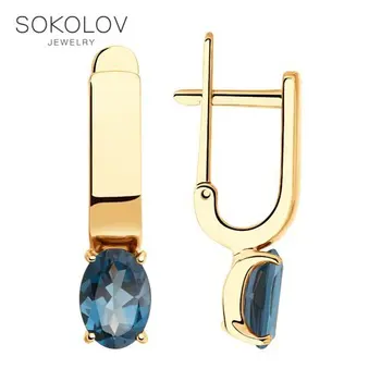 

Drop Earrings with stones SOKOLOV gold Blue Topaz fashion jewelry 585 women's male, long earrings