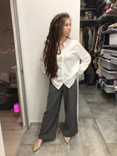Pantalones lisos de pierna ancha para mujer, Pantalones largos de alta calidad, informales y sencillos, primavera y otoño, 2021