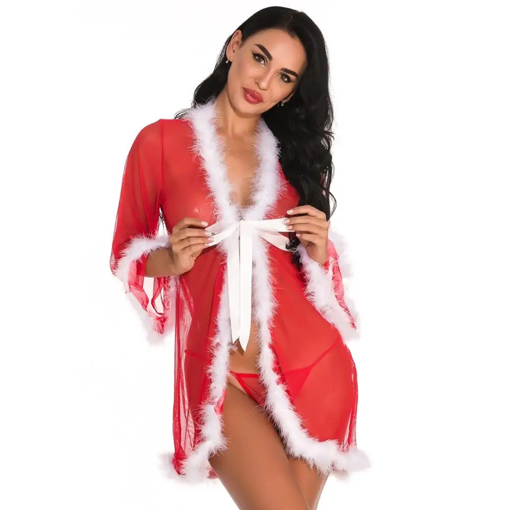Plus Size Women Sexy Lingerie Lace Sexy Robe Christmas Nightgown Pajamas Babydoll Porno Erotic Underwear Costumes Lenceria Mujer