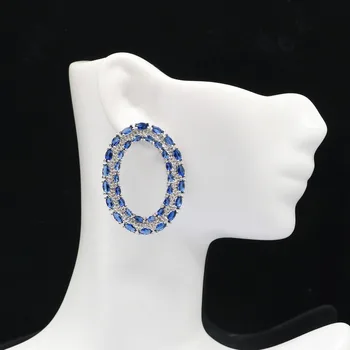 

38x29mm Romantic Created Tanzanite CZ Woman's Wedding Silver Stud Earrings