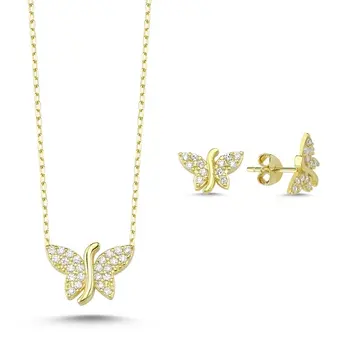 

Angemiel 925 Silver Zircon Stone Butterfly Set-Gold Plated