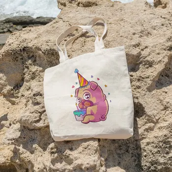 

Angemiel Bag Birthday Party Engaged In Pug Picture Shopping Beach Tote Bag