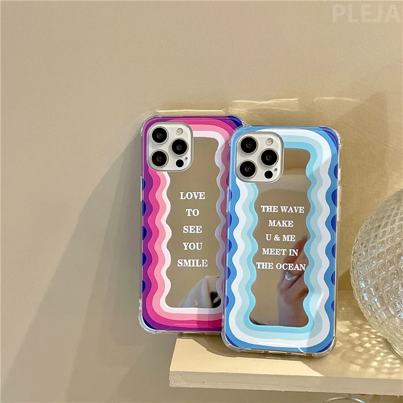 Fashion Letters Mirror Rainbow Color Wave Phone Case for iPhone 13 12 11 Pro Max 7 8 plus X XR XS Max Cover Silicone Soft Cases 13 pro max case