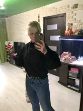 Señoras manga linterna blusa elegante camisa de las mujeres blanco negro Casual botón Vintage cuello Oficina camisa Mujer