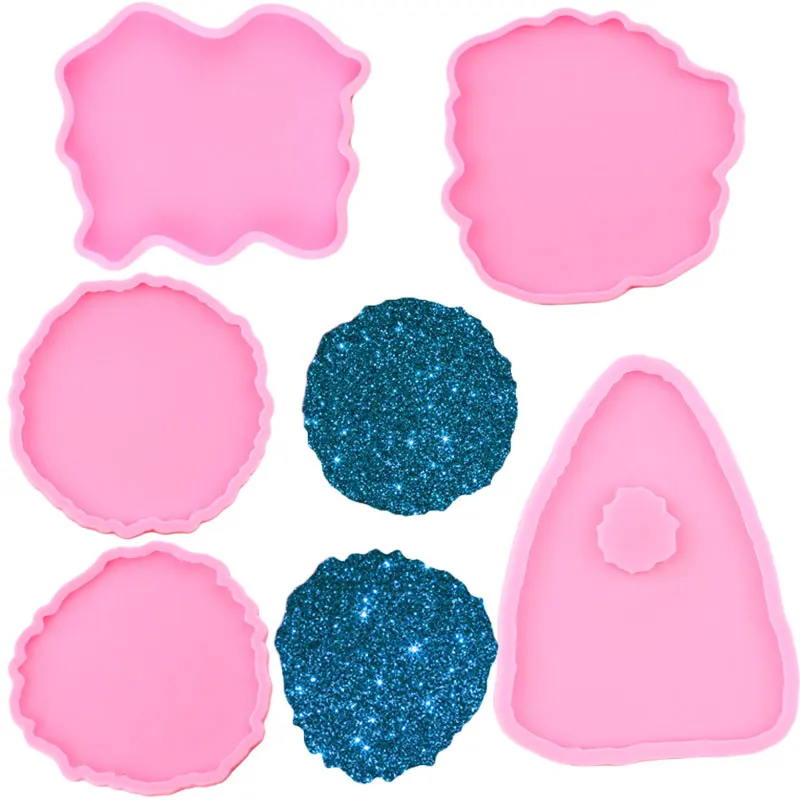 Shiny High Quality Round Silicone Tray Molds Epoxy Resin Mould Coaster DIY Geode Coasters Moulds for Coffee Table |