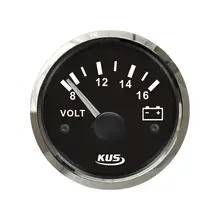Вольтметр аналоговый 8-16 В, черный циферблат, нержавеющий ободок, д. 52 мм KY13000