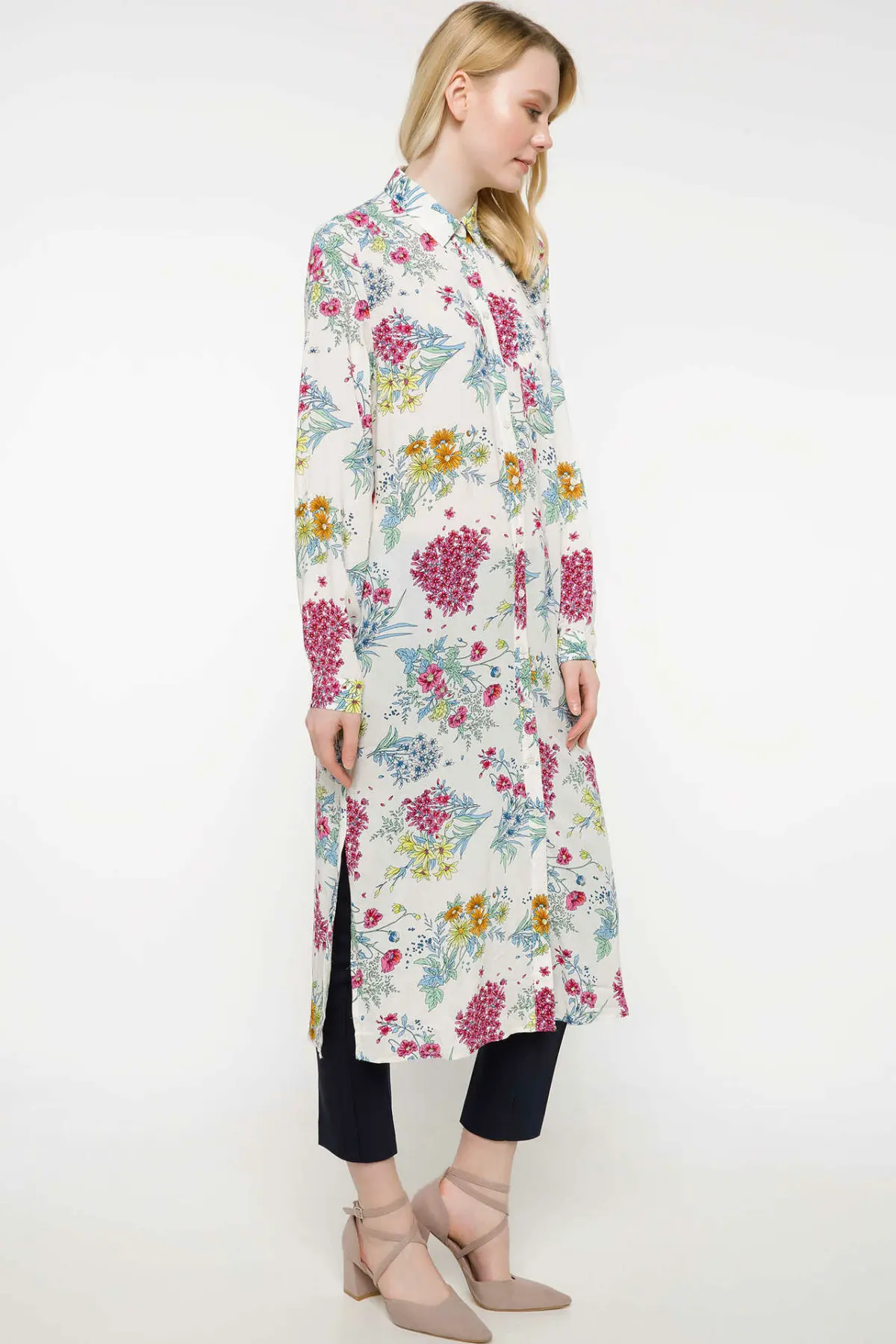 DeFacto Woman Summer Colorful Floral Long Shirts Women Casual Chic Woven Tunic Top Shirts Female Top Shirts-I1702AZ18SM DeFacto Woman Summer Colorful Floral Long Shirts Women Casual Chic Woven Tunic Top Shirts Female Top Shirts-I1702AZ18SM