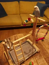Perch-Stand Ladder Feeder Playground Bird Parrot with Wooden Platform Gym Cups Interactive-Toys