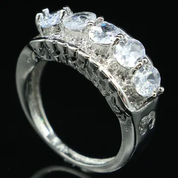 

21x9mm SheCrown Pretty Created White Sapphire CZ Gift For Ladies Wedding Silver Rings