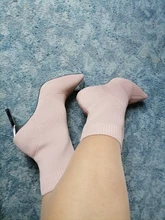 Aphixta-Botas de tacón de hoja de Metal para mujer, Botines de tacón de aguja, de tela elástica, puntiagudas