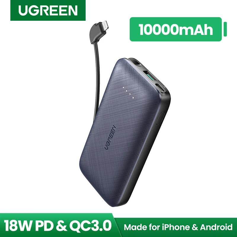 Ugreen Power Bank 10000mAh with MFi Lightning Cable Fast Phone Charger for iPhone 12 11 8 External Battery Powerbank