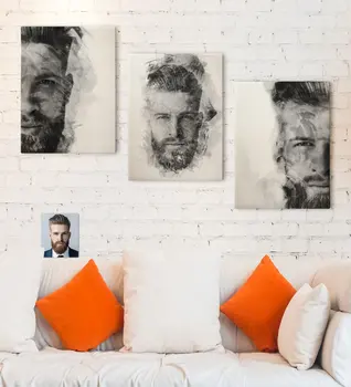 

Personalized 3'lü Male Charcoal Artistic Portrait Design Canvas Table Set 30x50cm-1