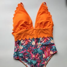 One-Piece Swimsuits Ruffle Monokini Women Swimwear Beach-Wear Shoulder Push-Up Floral