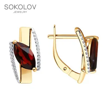 

SOKOLOV drop earrings with stones of gold with cubic zirconia and agate fashion jewelry 585 women's male, long earrings