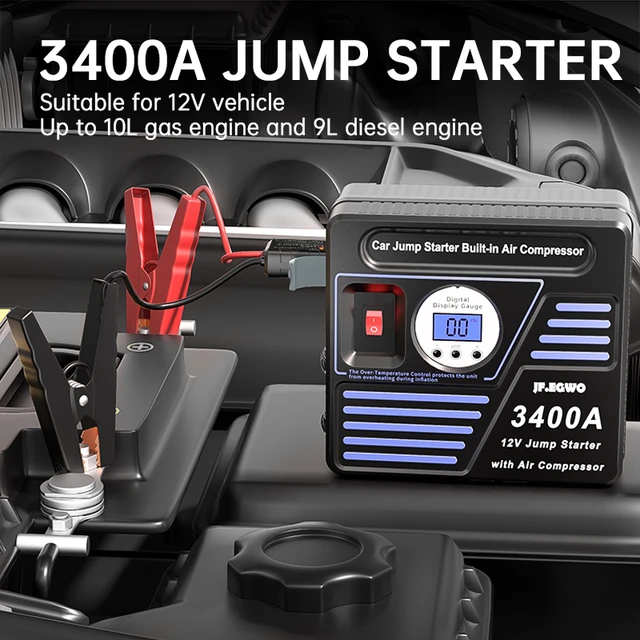 JFEGWO 3000A 6000A Professional Car Jump Starter Powerful Compressor  24000mAh 12V Car Battery Starter Booster Starting Device