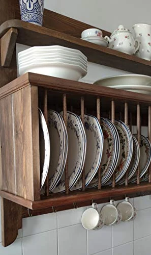 Platero escurreplatos de madera artesanal en madera de pino con estante  colgador tazas rústico 90x90x25 con 13 ranuras para ordenación en la cocina  - AliExpress