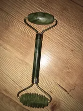 Gua Sha-Rodillo de piedra de jade para masaje facial, rodillo estiramiento piel cuello, doble cabezal, relajación de la piel, piedra de jade natural