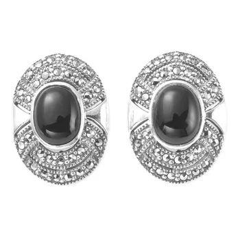 

Earrings made of silver with silver and agate Green