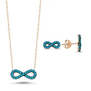 

Angemiel 925 Silver Nano Turquoise Cubic Zirconia Infinity Set - Rose Gold Plated