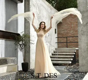 

NEW 2020 St.Des A-line Champan Russian Long Sleeve Grey Elsa-Frozen Sequins Designer Floor Length Evening Dress Party Dress