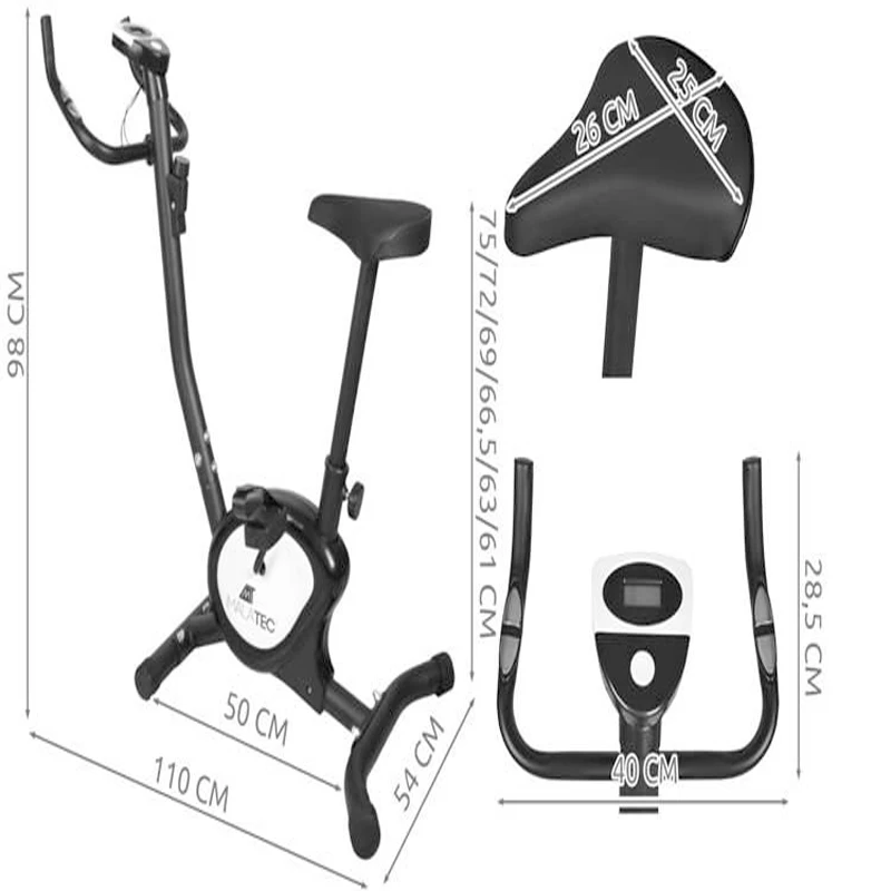 Bicicleta Estática con Pulsómetro Spinning Bici Sillín Maquina de Cardio  Gimnasio Fitness Ejercicio Deporte MALATEC