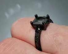 Vintage Black Zircon Rectangle Stone Rings For Women Black Gold Filled Crystal Ring Female