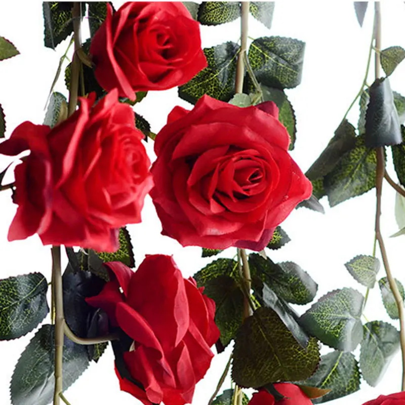 180 см роса искусственная декорация Флорес де Седа Настоящее Toque de Casamento Da Videira Da Flor Com Folhas Verdes para a Casa Pendur - Цвет: Red