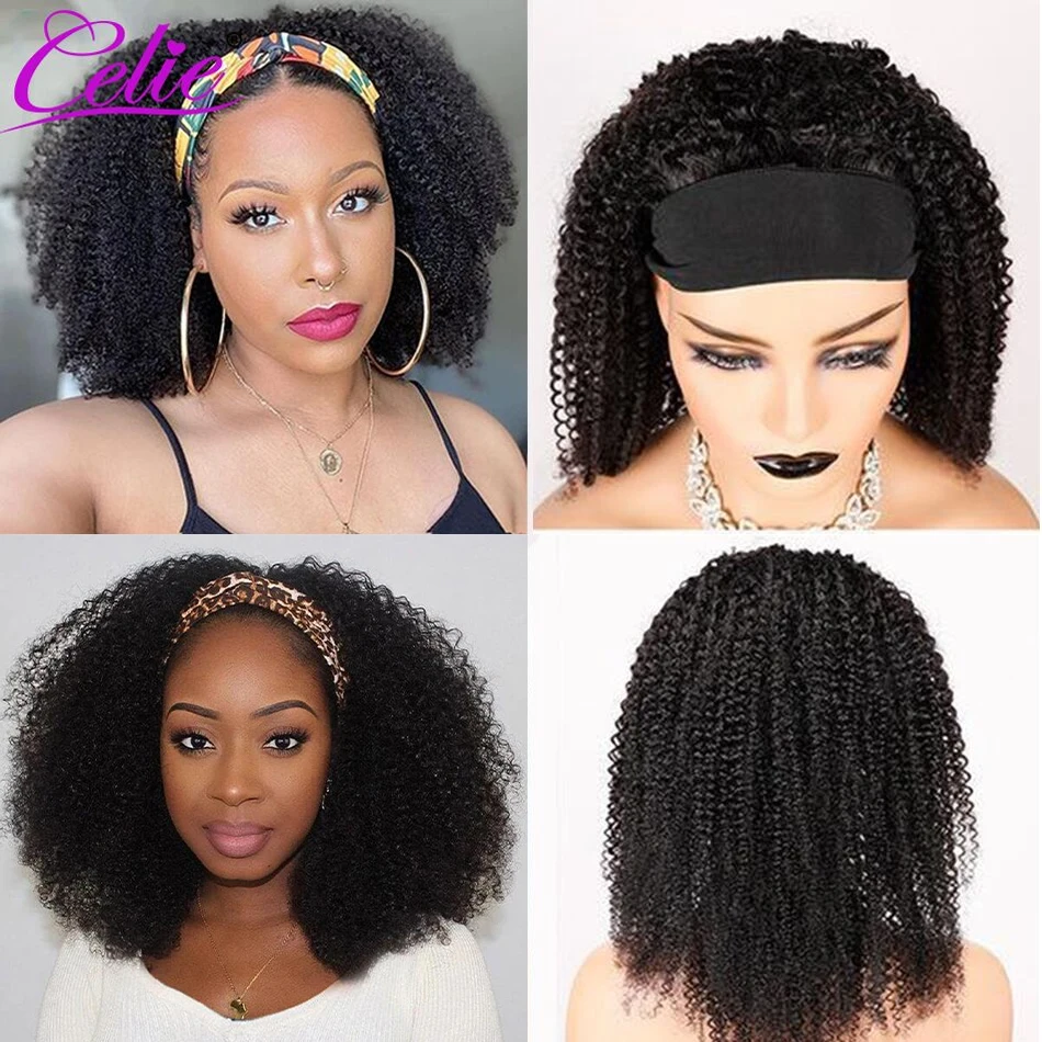 Celiehair Kinky Curly Headband Wig Brazilian Human Hair Wigs For Women