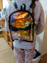 Mochila holográfica de cuero para mujeres y niñas, morral escolar plateado dorado rosa con láser, para adolescentes