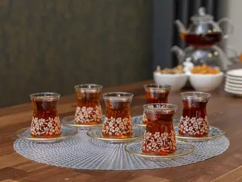 

Turkish teacup set Natural Flower Glass 6-Piece Tea Set 130 Ml Light Cream Turkish Traditional Tea Glass