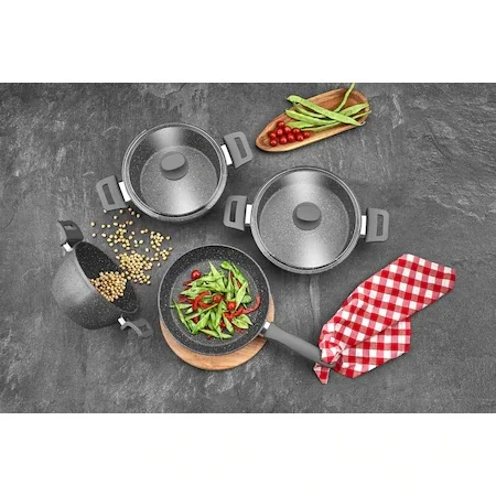 Gránitkészlet 7Db Edények Szett Gránit Sült Serpenyő Souce Edény Tej Üvegfedelekkel És 5 Különböző Színű - Image 6