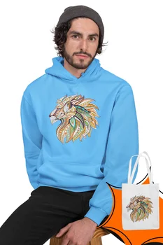 

Angemiel Wear Ethnic Pattern Lion Blue Men 'S Hooded Sweatshirt Bags Kombin