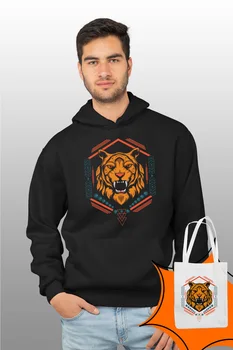 

Angemiel Wear Striped Printed Tiger Black Male Hooded Sweatshirt Bags Kombin