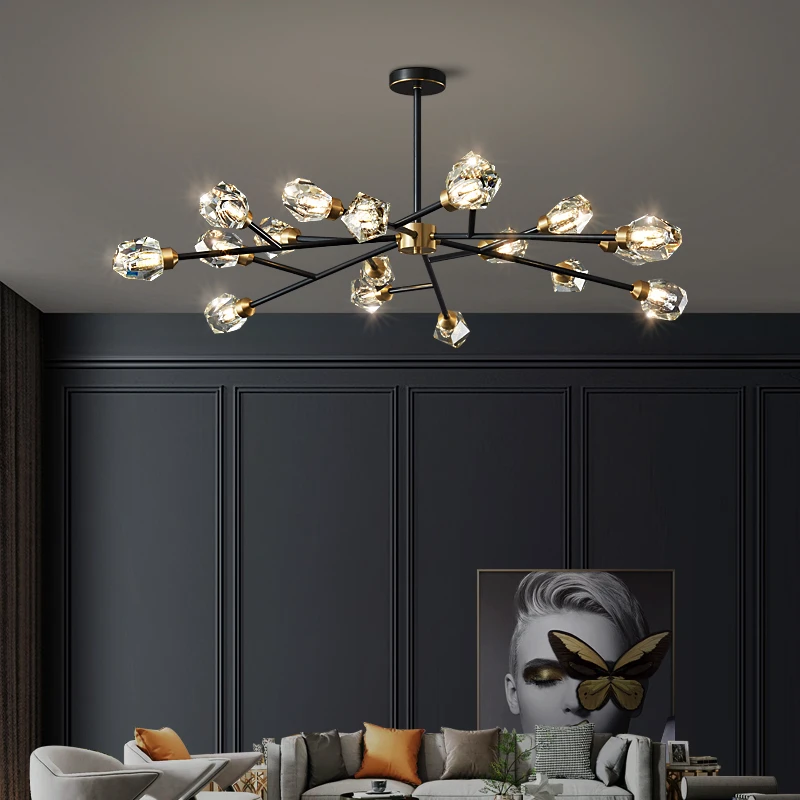 grey chandelier Modern Nordic Copper Design LED Chandelier For Living Room Bedroom Dining Room Kitchen Ceiling Pendant Lamp Black Crystal Light modern crystal chandelier