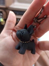 Moda Punk llavero de Bulldog Francés de cuero de la PU perro llaveros para las mujeres bolso colgante joyas baratija del coche de los hombres, anillo de clave de la cadena