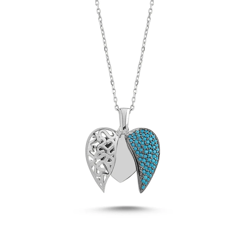 

Silver 925 Sterling Openable Heart Openwork Nano Turquoise Stone Ghost Pendant