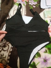 INGAGA Bikinis Sexy cintura alta traje de baño mujeres traje de baño Bikini Push Up de canalé de baño trajes de baño negro Bikini con cuello en V 2021 nuevo