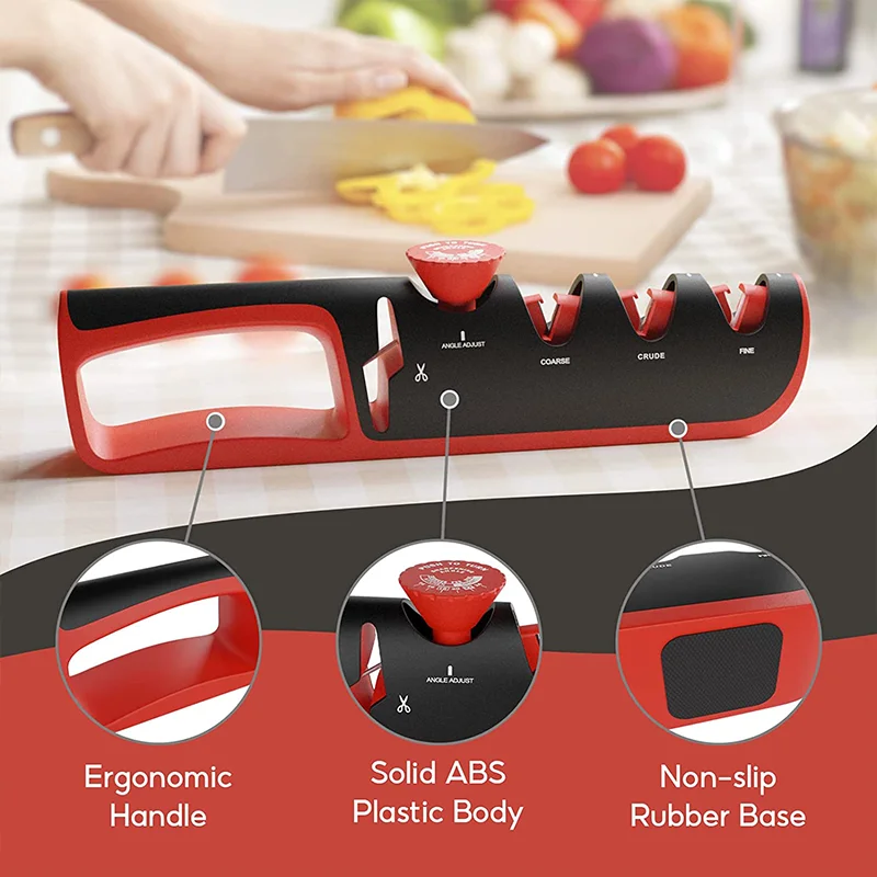  Electric Knife Sharpeners for Kitchen Knives, 15 Degree Bevel  Angle, 2 Level Wide Slot, 4-in-1 Kitchen Knife Accessories for Scissors,  Kitchen Knife Sharpener. Black&Red.: Home & Kitchen