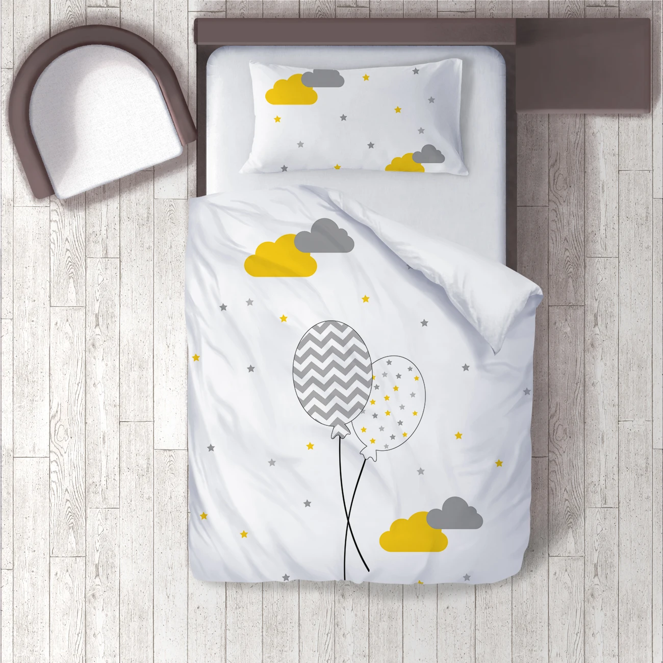 

Duvet Cover Set Bedding Set Pillow Case for Baby and Kids Room 3D Printed Baloons Yellow Gray Cloud Model 1394