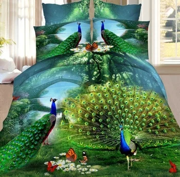 

4PCS 3D Polyester peacock fashion Bedding Set Prints Duvet Cover Set Queen Size 1 Bed sheet/1 Comforter Cover/2 Pillow Covers