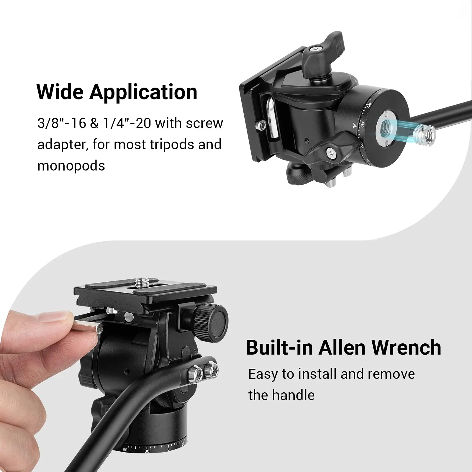Cabeça de Inclinação Tripé com Placa de Liberação Rápida para Arca Swiss para Câmeras de Vídeo Compactas e Câmeras Smallrig Cabeça Fluido Dslr 3259 Pan - Image 6