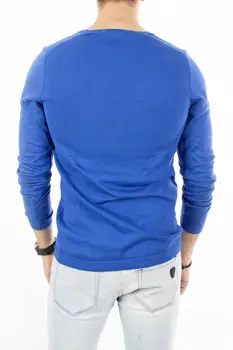 

DeepSEA Saks Blue Wide V Collar Tight Cutout Slim Knitwear Sweater 1808081