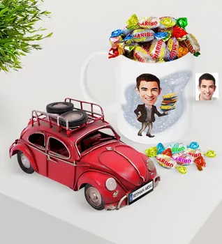 

Personalized Men 'S Teacher Platter Nostalgic Red Metal Beetle and Mug Haribo Candy Seti-8