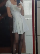 Bazaleas-vestido de encaje bordado blanco para mujer, vestido Vintage de cintura Bandage con lazo cruzado, vestidos de mujer con volantes a la moda