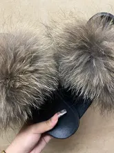 Zapatillas de piel de mapache esponjosa para mujer, chanclas planas de piel de zorro Real, sandalias deslizantes de pelo peludo para exteriores, zapatos increíbles para mujer