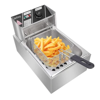 

6L Stainless Steel Single Cylinder Electric Deep Fryer Oil Tank French Fries Fried Chicken Chip For Home Commercial US Plug 110V