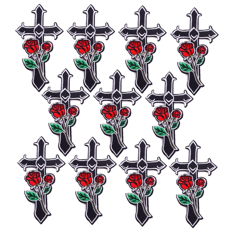 KUPOOL 10Pcs Cross Embroidery Patches Cross Sew Iron On Embroidered Gothic  Badges for Bag Jeans Hat T Shirt DIY Appliques Craft Decoration (TTT20)