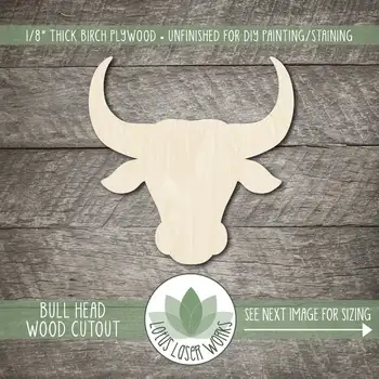 

Wood Bull Head Cutout, Blank Wooden Craft Embellishments, Wooden Bull Shape, Wood Farm Animal Cutouts